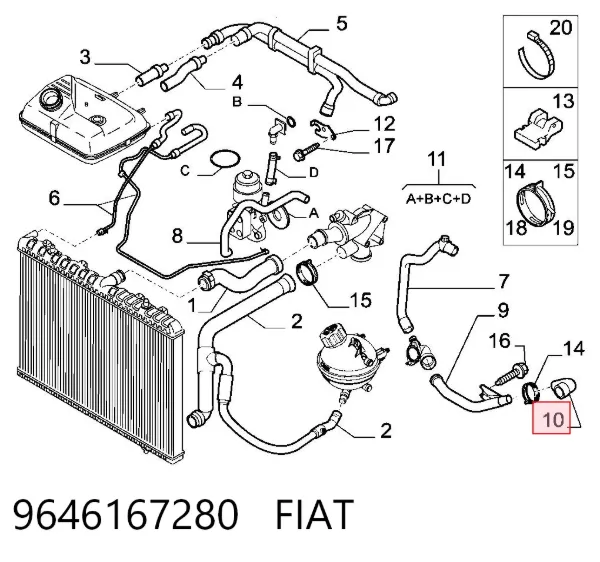 Manguera del termostato 9646167280 Fiat/Alfa/Lancia