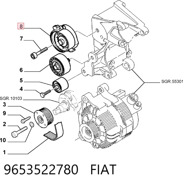 Tensor de correa poli V 9653522780 Fiat/Alfa/Lancia