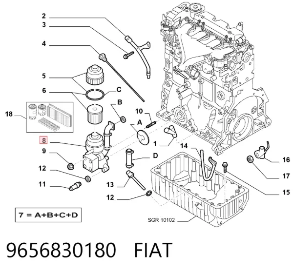 Portafiltro de aceite 9656830180 Fiat/Alfa/Lancia