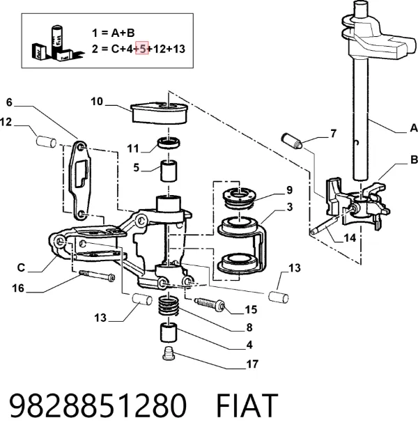 Buje de eje de horquilla de embrague 9828851280 Fiat/Alfa/Lancia