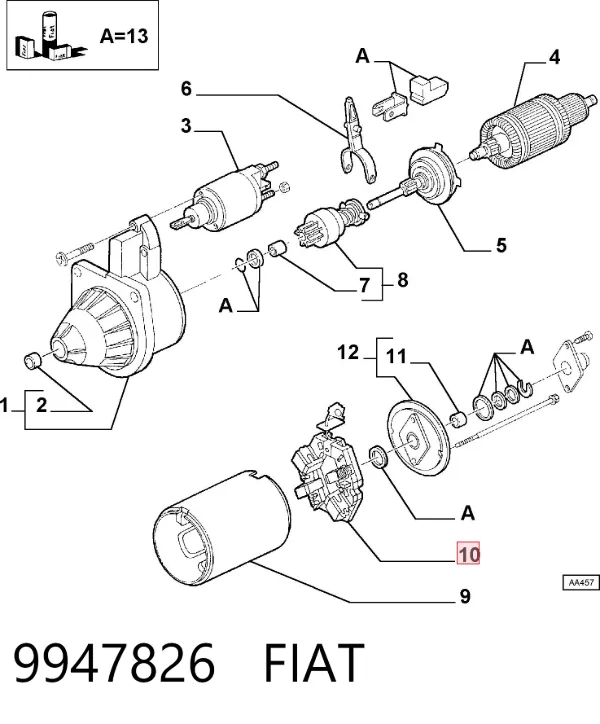 Portaescobillas motor de arranque 9947826 Fiat/Alfa/Lancia