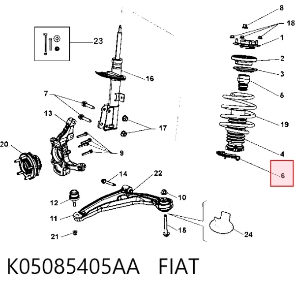Espaciador de goma inferior del resorte delantero K05085405AA Fiat/Alfa/Lancia