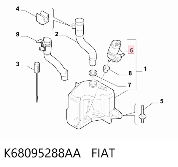 Bomba de agua limpiaparabrisas, delantera K68095288AA Fiat/Alfa/Lancia