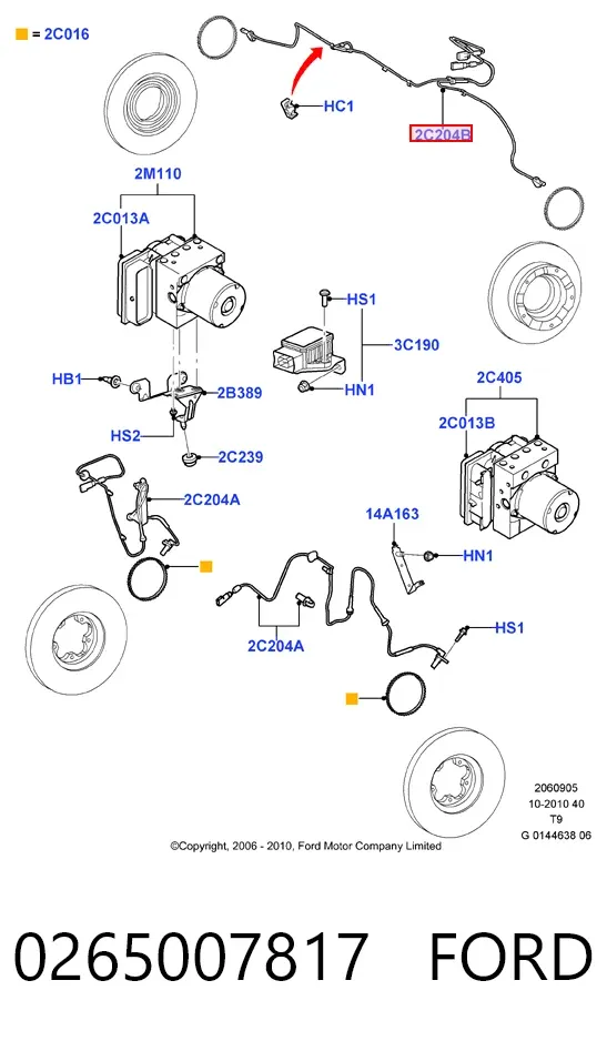 Sensor ABS trasero izquierdo 0265007817 Ford