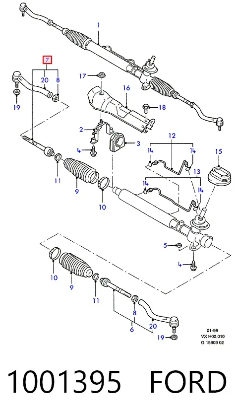Barra de dirección completa derecha 1001395 Ford