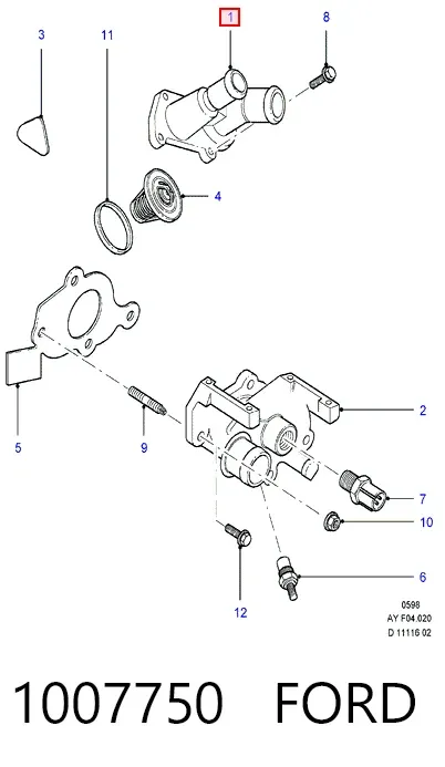 Tapa de termostato 1007750 Ford