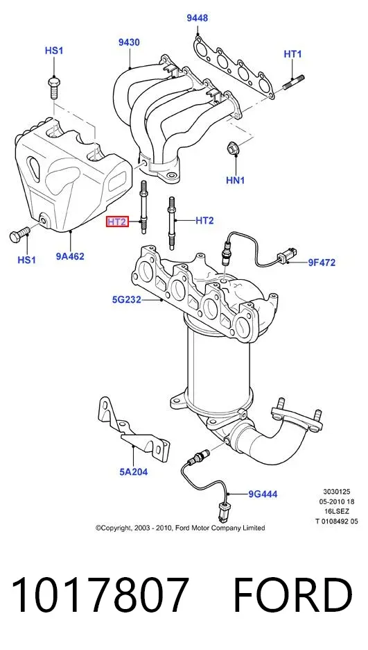 Espárrago del colector de escape 1017807 Ford