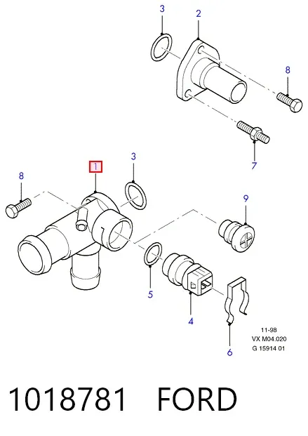 Brida del sistema de refrigeración (triple unión) 1018781 Ford