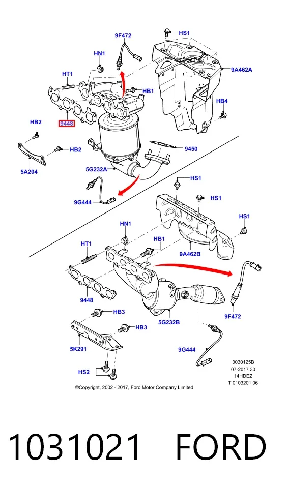 Junta colector escape 1031021 Ford