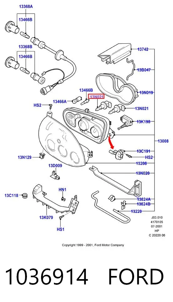 Lámpara halógena 1036914 Ford