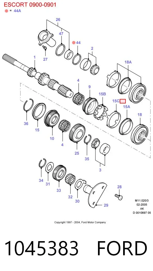 Cojinete del eje secundario de la caja de cambios 1045383 Ford