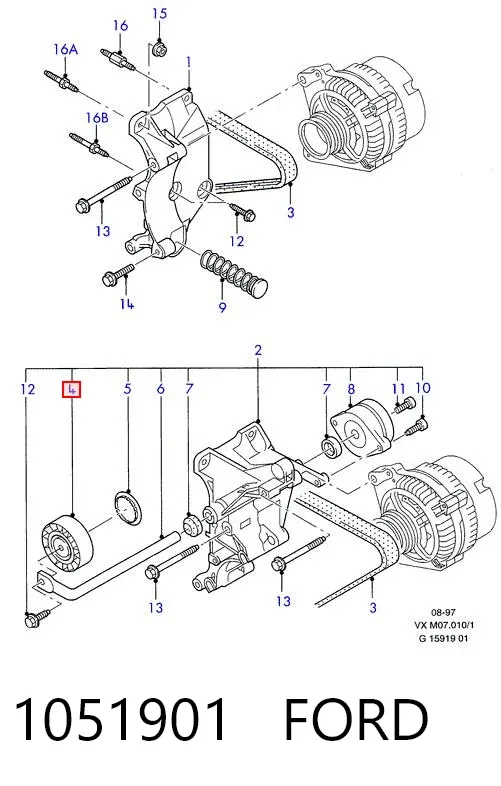Polea tensora correa poli V 1051901 Ford
