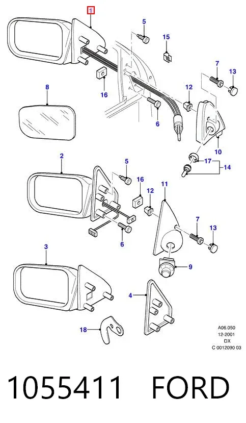 Espejo de retrovisor izquierdo 1055411 Ford