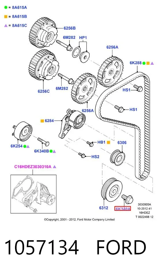 Perno de la polea del cigüeñal 1057134 Ford