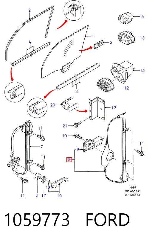 Mecanismo de elevalunas delantero derecha 1059773 Ford