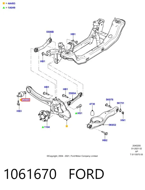 Buje delantero del brazo longitudinal trasero 1061670 Ford