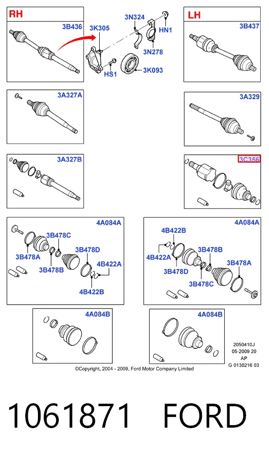 Junta homocinética interna delantera izquierda 1061871 Ford