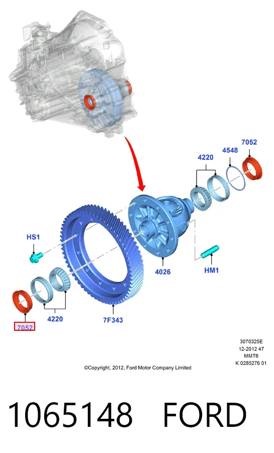Retén del semieje delantero izquierdo 1065148 Ford