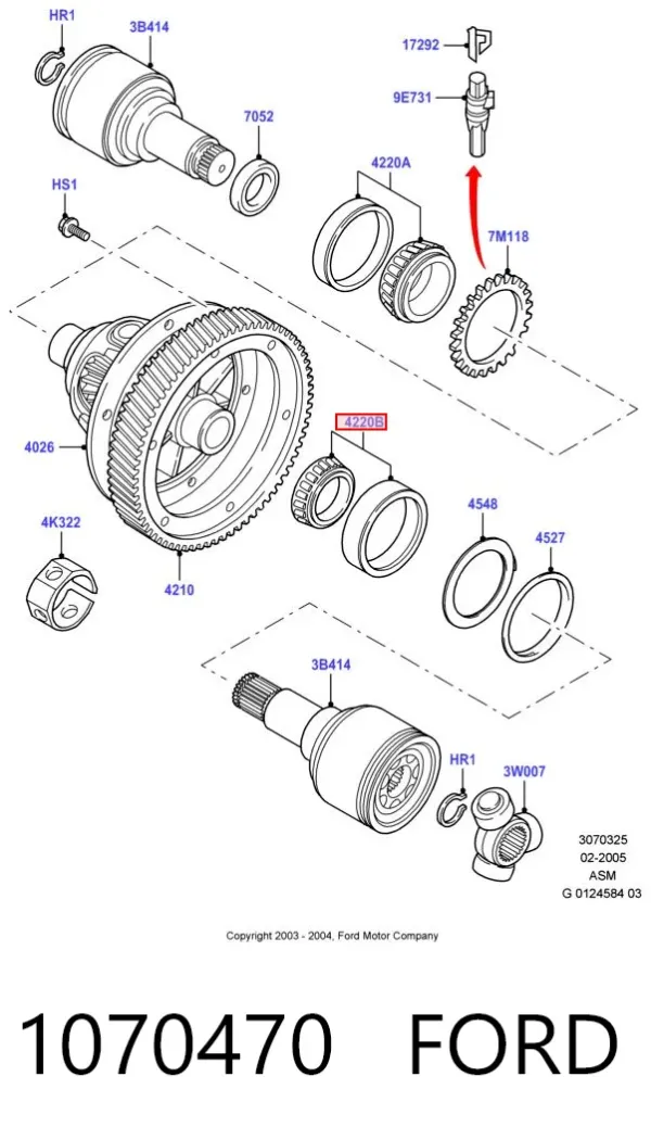 Cojinete del diferencial del eje delantero 1070470 Ford