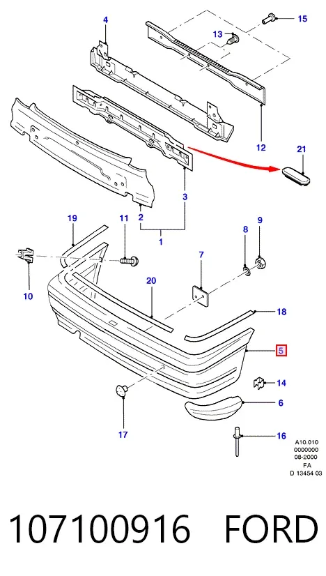 Parachoques trasero 107100916 Ford