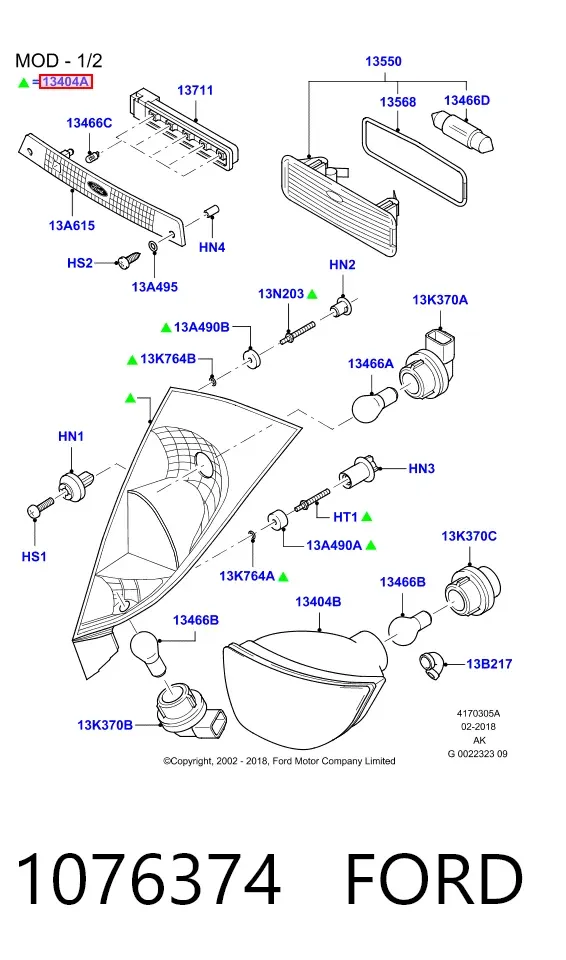 Piloto trasero izquierdo 1076374 Ford