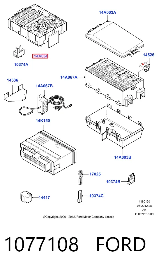 Caja de fusibles 1077108 Ford