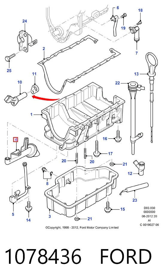 Tubo de aspiración, bomba de aceite 1078436 Ford