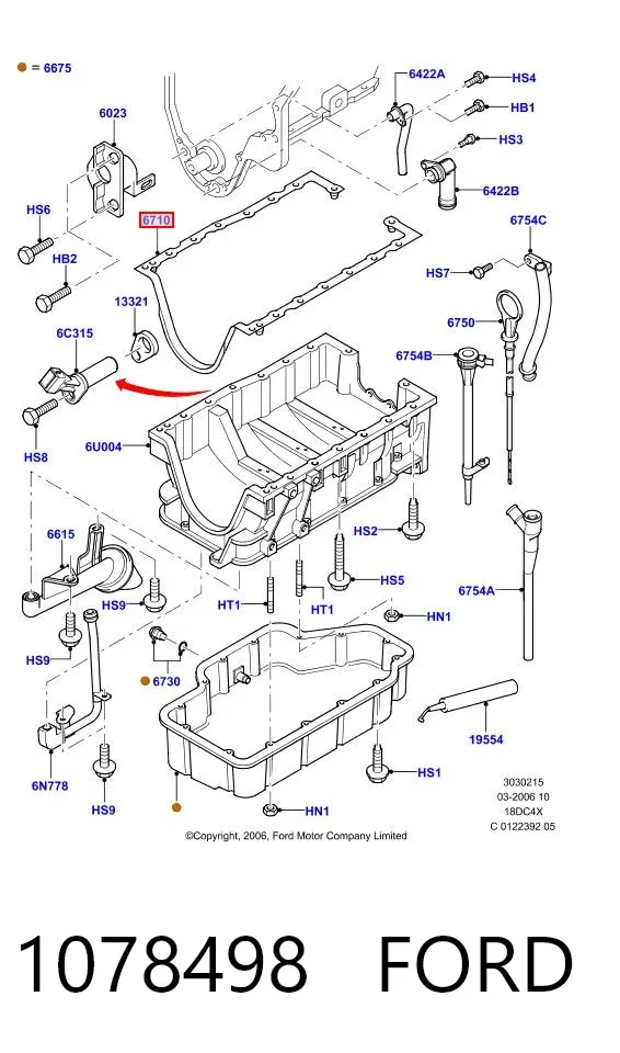 Junta del cárter 1078498 Ford