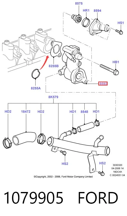 Brida del sistema de refrigeración (triple unión) 1079905 Ford