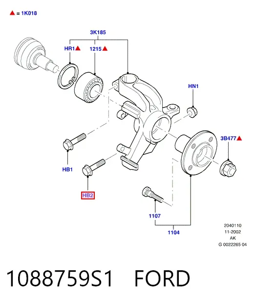 Tornillo de fijación de la rótula de suspensión delantera al muñón 1088759S1 Ford