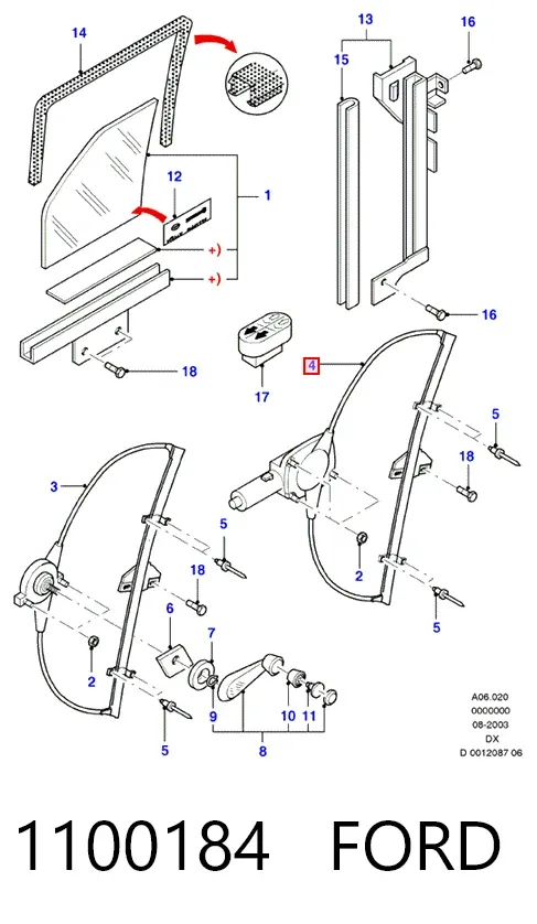 Mecanismo de elevalunas delantero derecha 1100184 Ford