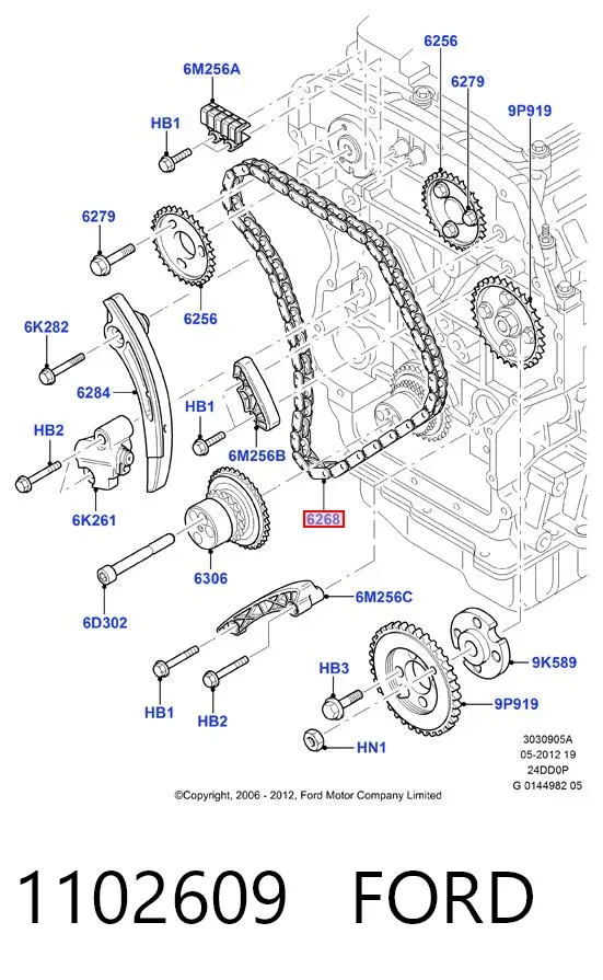 Cadena de distribución 1102609 Ford