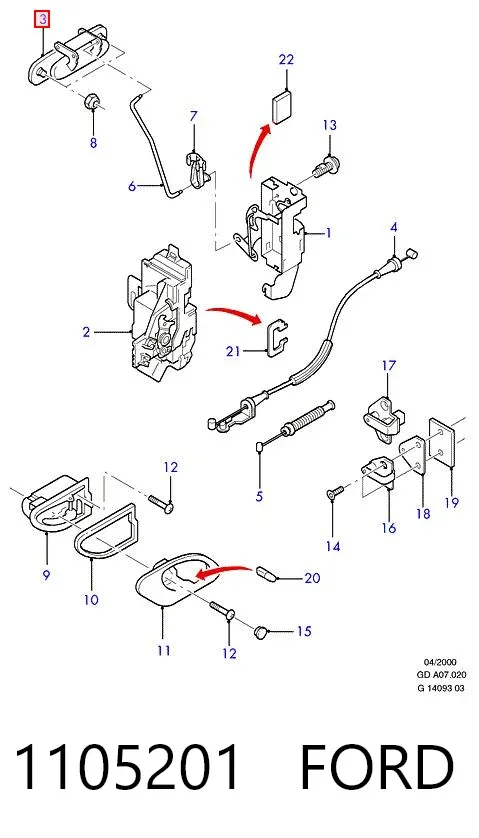 Manija exterior trasera izquierda 1105201 Ford