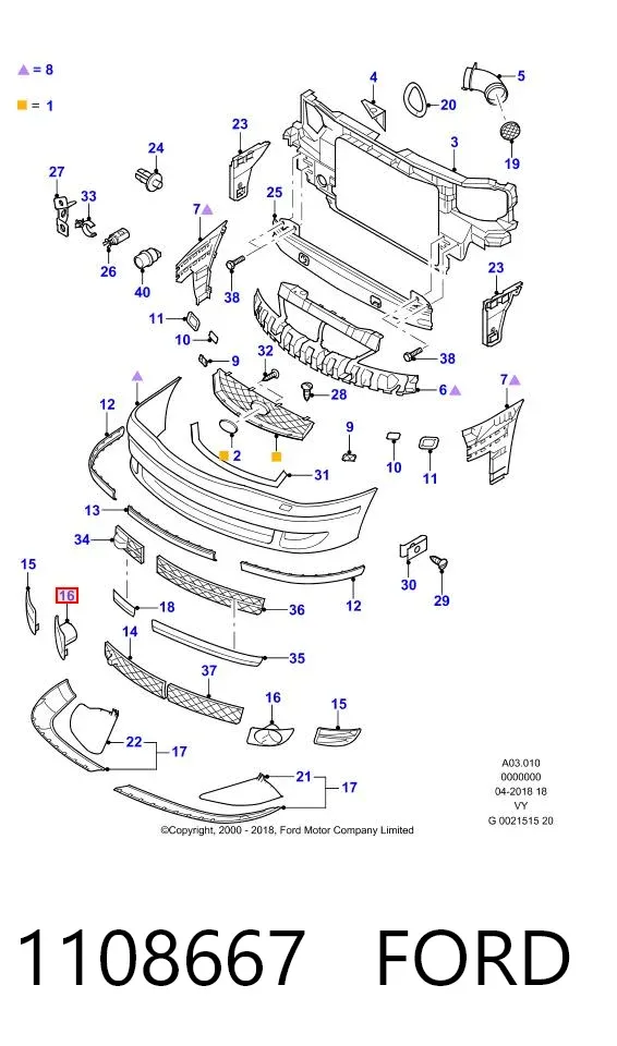 Embellecedor de faro antiniebla derecho 1108667 Ford