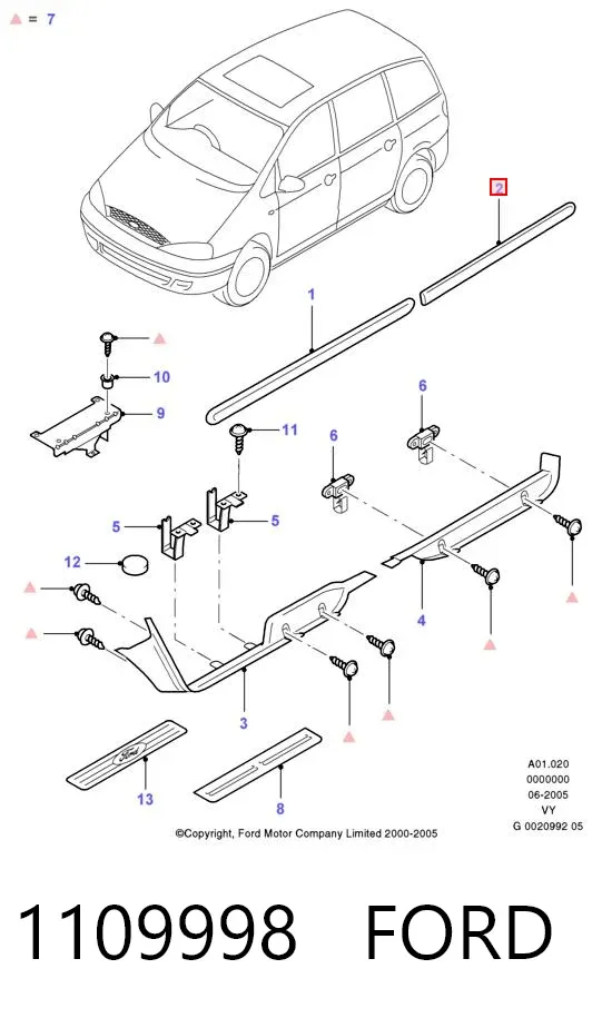 Moldura de puerta trasera derecha 1109998 Ford
