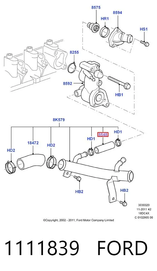 Manguera del termostato 1111839 Ford