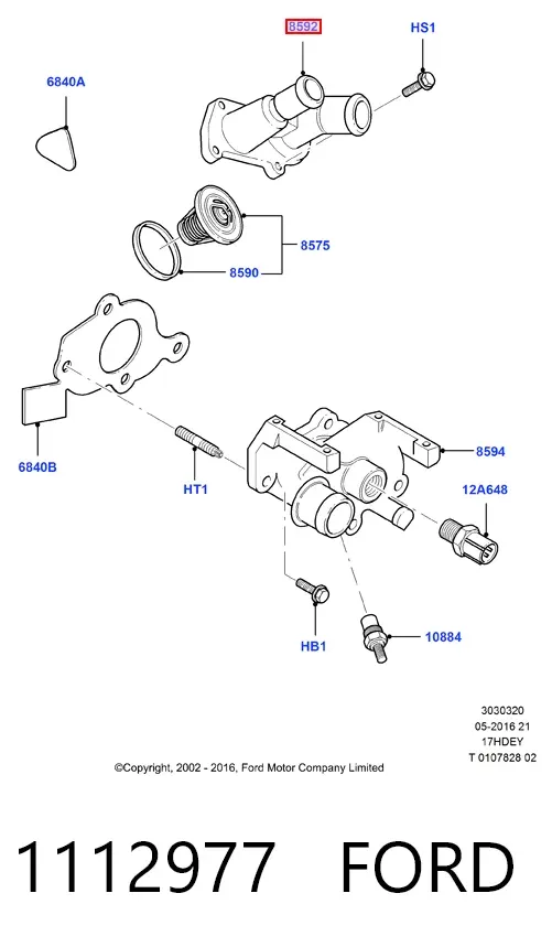 Tapa de termostato 1112977 Ford