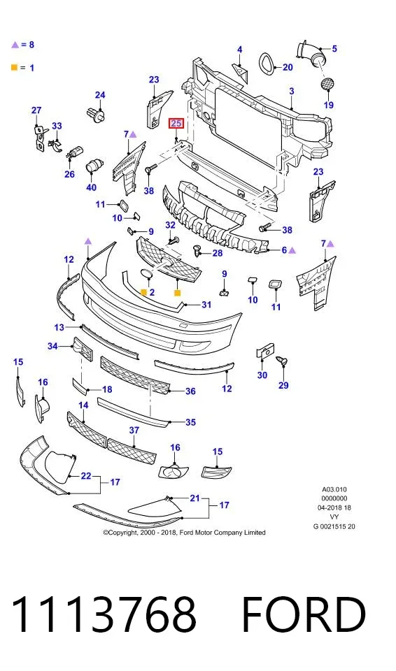 Refuerzo parachoque delantero 1113768 Ford