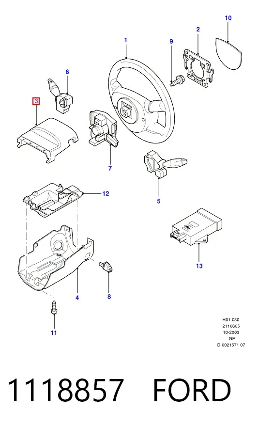Cubierta protectora de la dirección 1118857 Ford