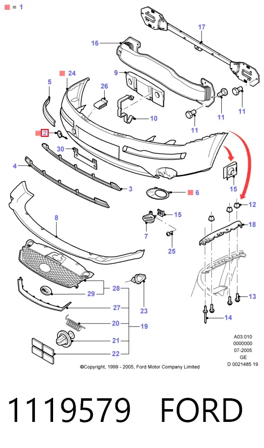 Tapa del enganche de remolcado delantera 1119579 Ford