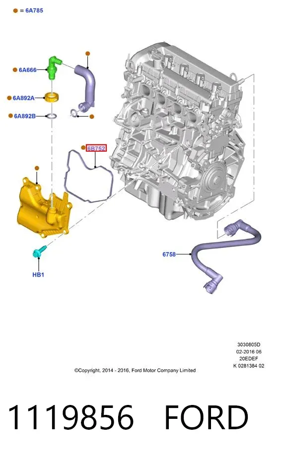 Separador de aceite del sistema de ventilación del cárter 1119856 Ford
