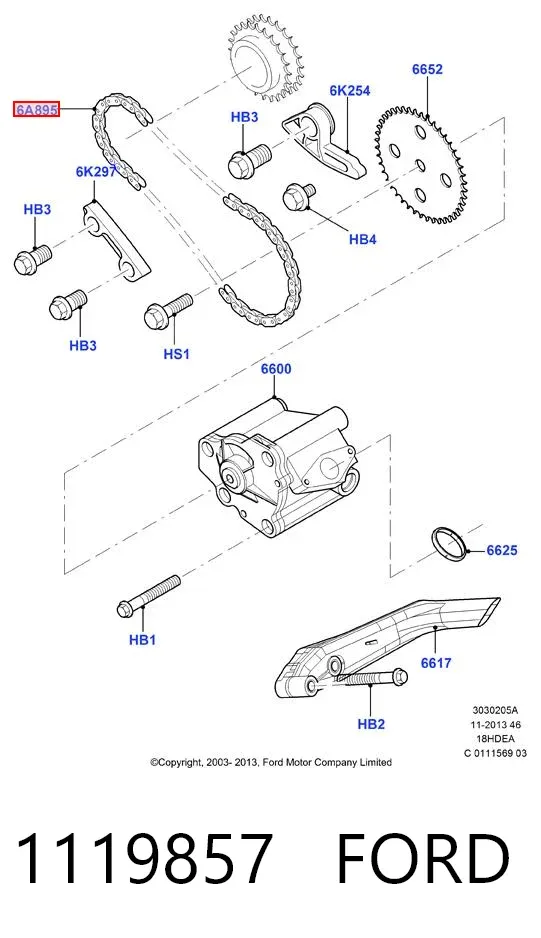 Cadena de la Bomba Aceite 1119857 Ford