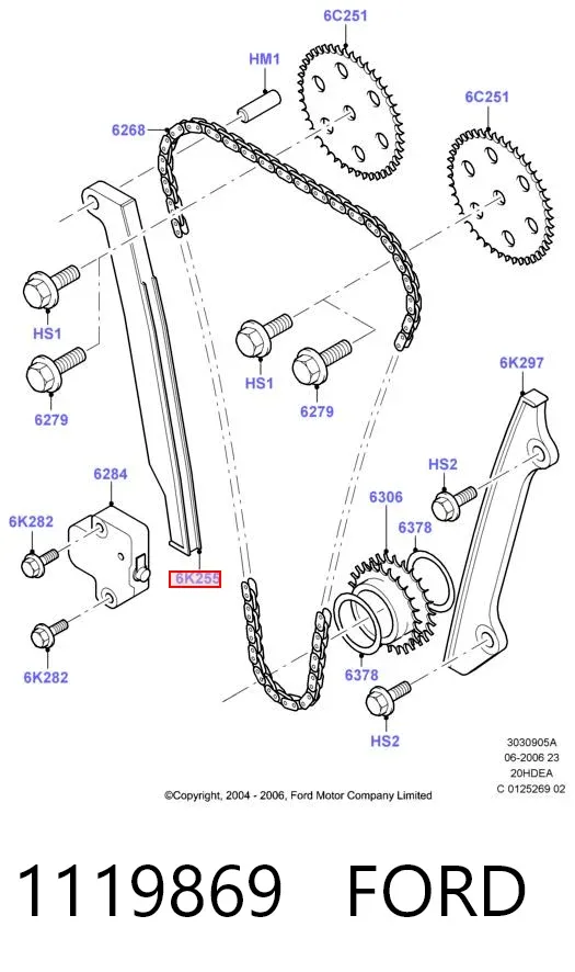 Guía del tensor de la cadena de distribución 1119869 Ford