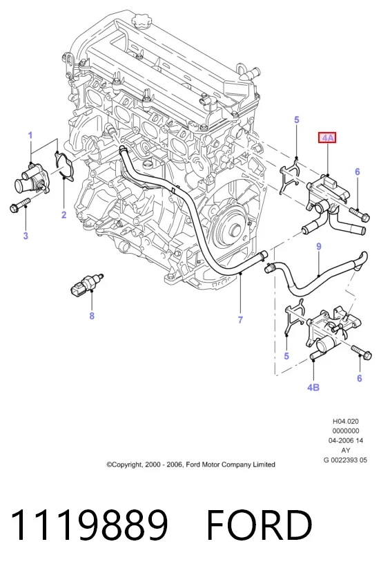 Brida del sistema de refrigeración (triple unión) 1119889 Ford