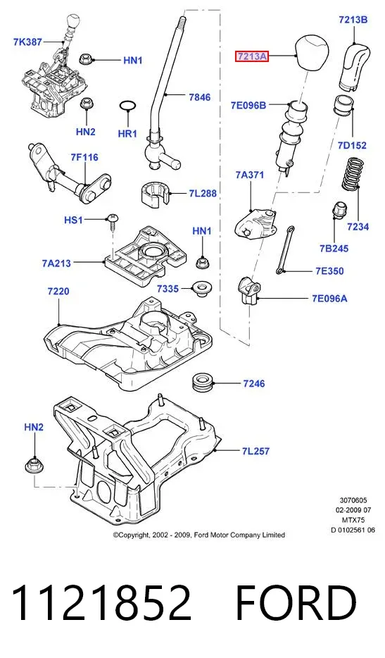Pomo de palanca de cambios 1121852 Ford