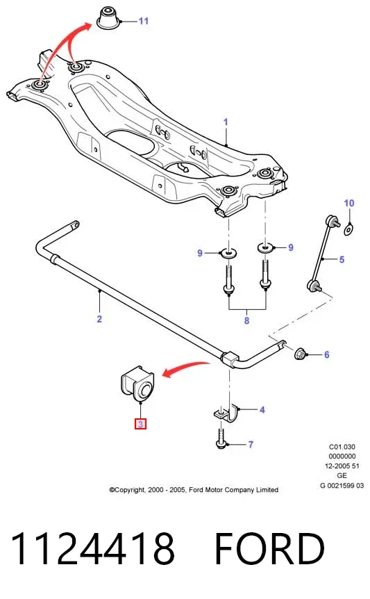 Buje de barra estabilizadora trasera 1124418 Ford