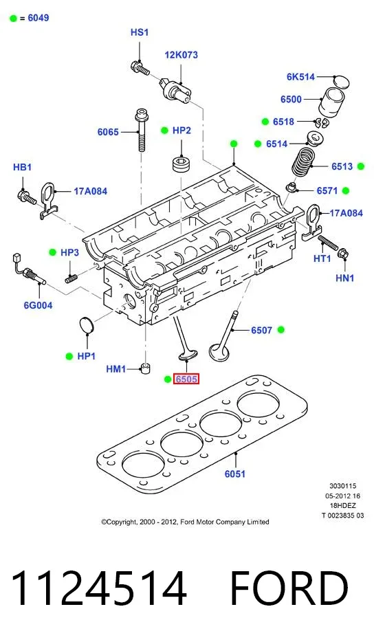 Válvula escape 1124514 Ford