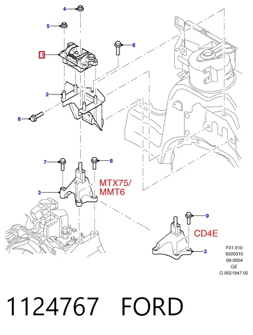 Soporte izquierdo del motor 1124767 Ford