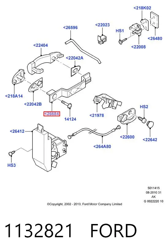 Soporte de manija exterior de puerta trasera derecha 1132821 Ford
