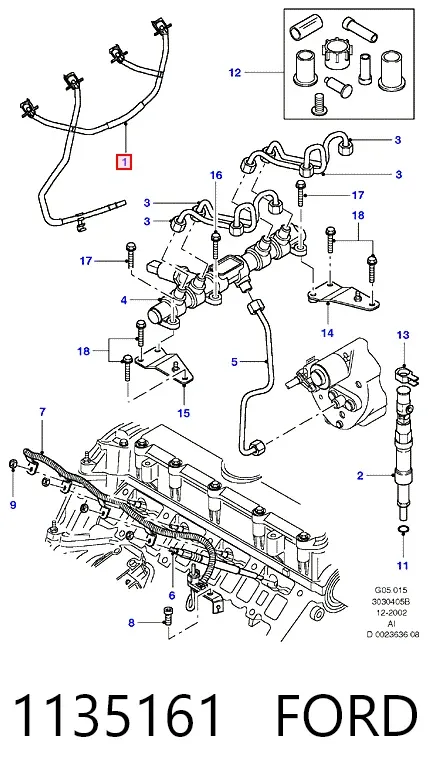 Tubería de retorno de combustible de los inyectores 1135161 Ford